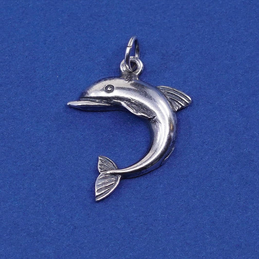 vtg Sterling silver handmade Dolphins pendant, 925 charm, stamped 925, ocean