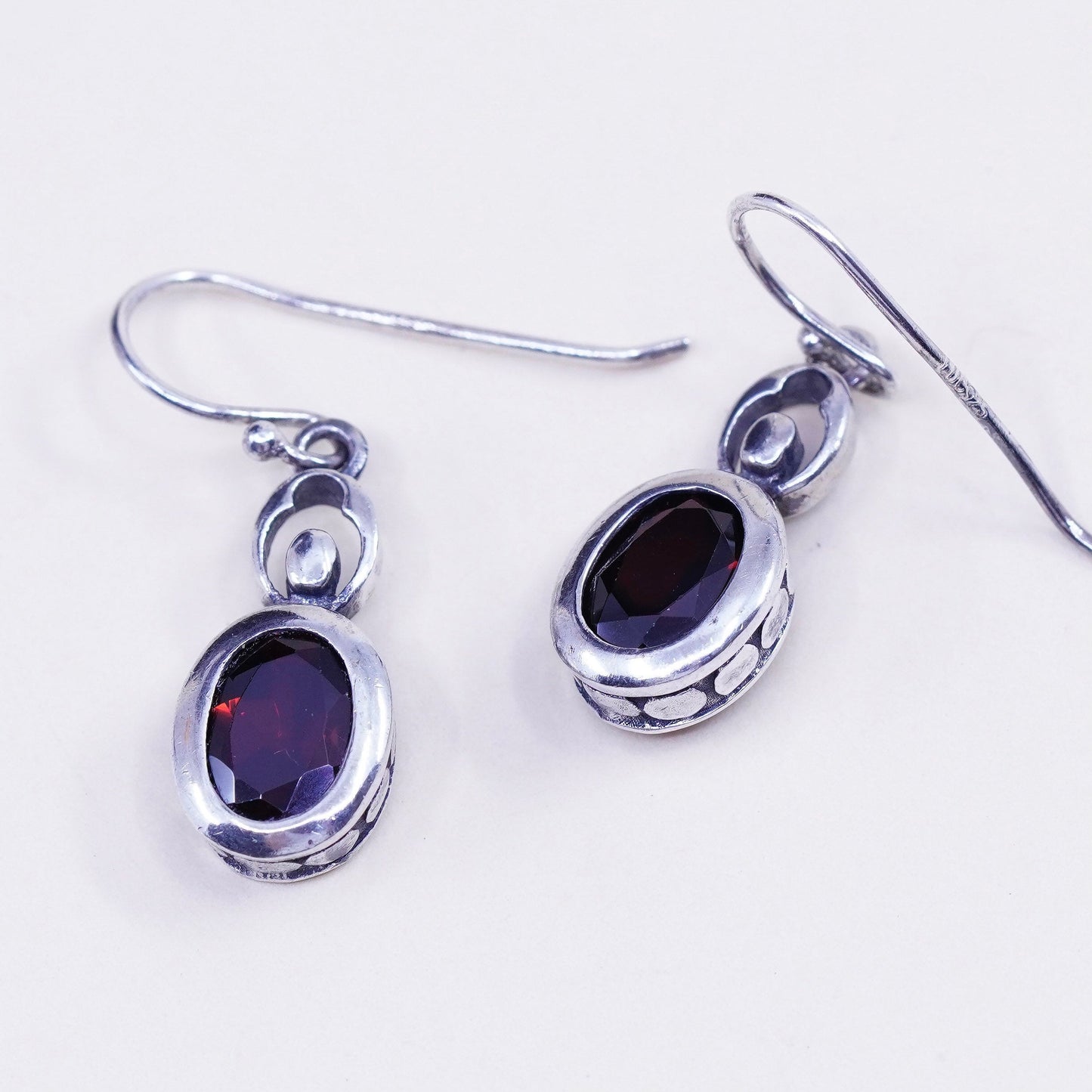 Vintage LUC sterling 925 silver handmade earrings with ruby and bead around