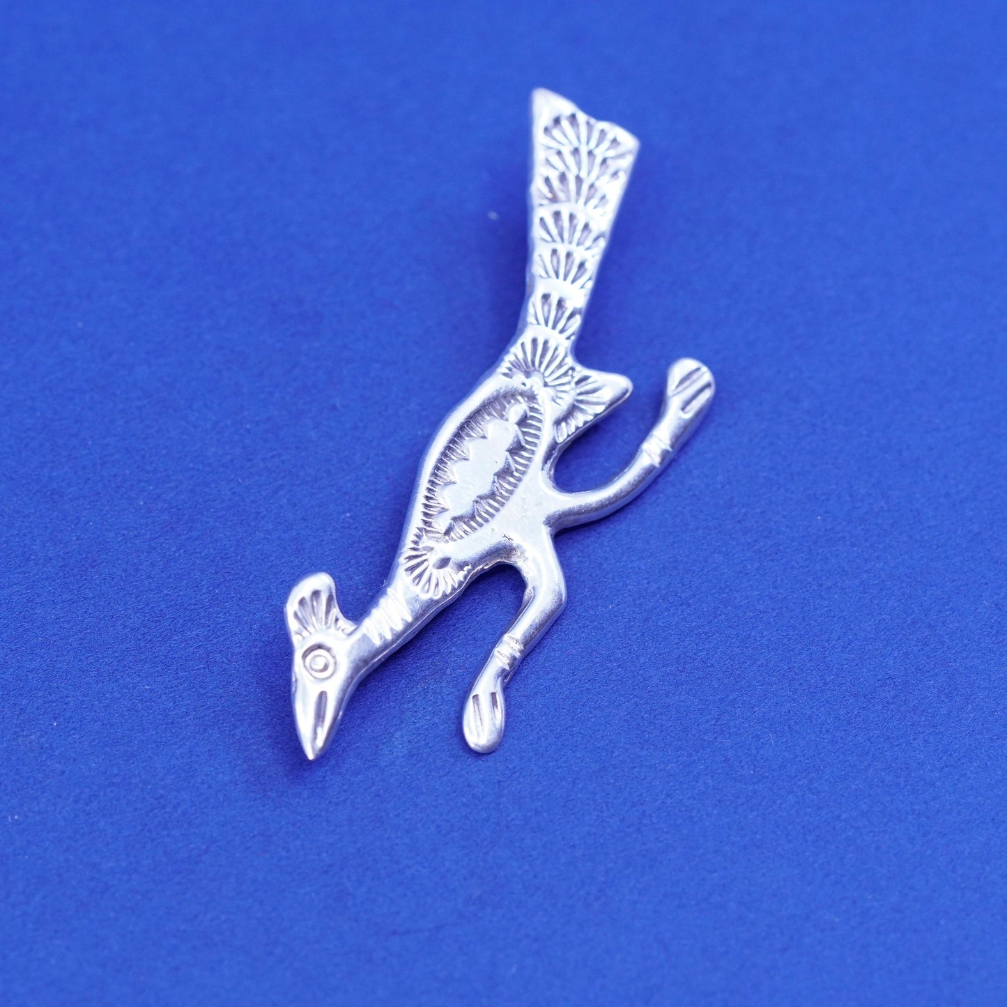 Native American sterling silver brooch, 925 running thunder bird pendant pin