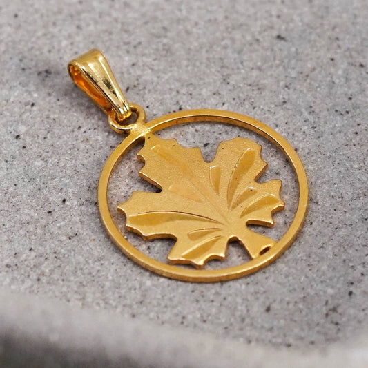 vermeil gold over Sterling silver handmade leaves pendant, 925 Maple leaf Charm