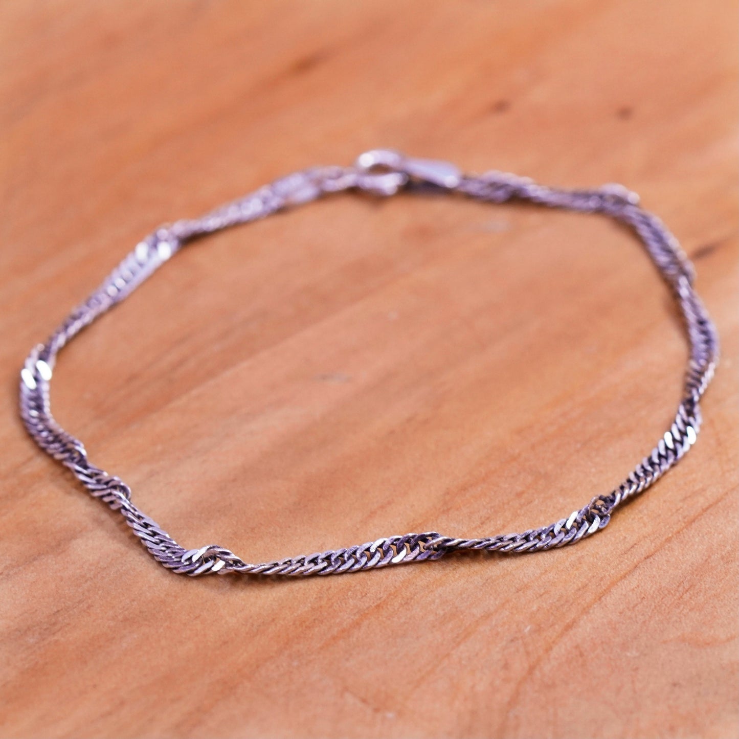 7”, Sterling silver handmade bracelet, Italy 925 twisted flatten curb chain