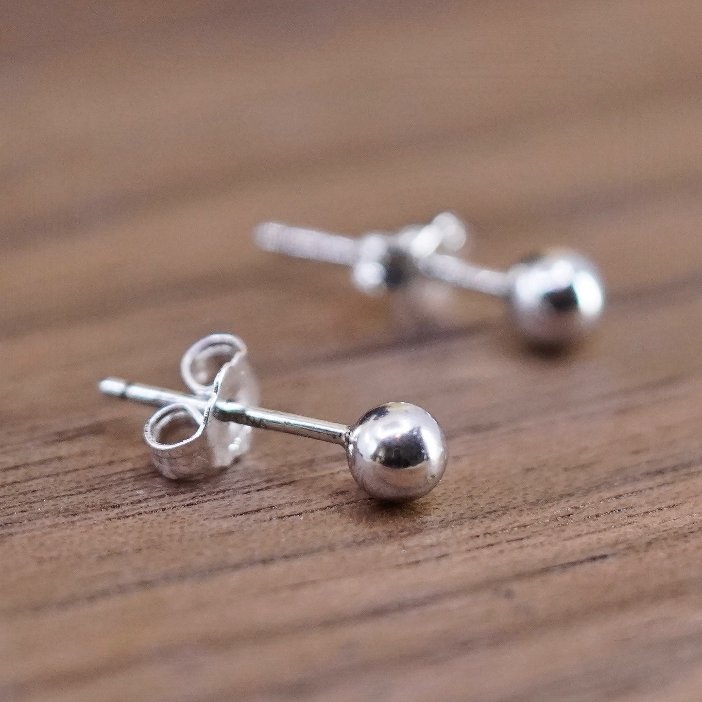 3mm, Vintage Sterling silver beads studs, 925 earrings
