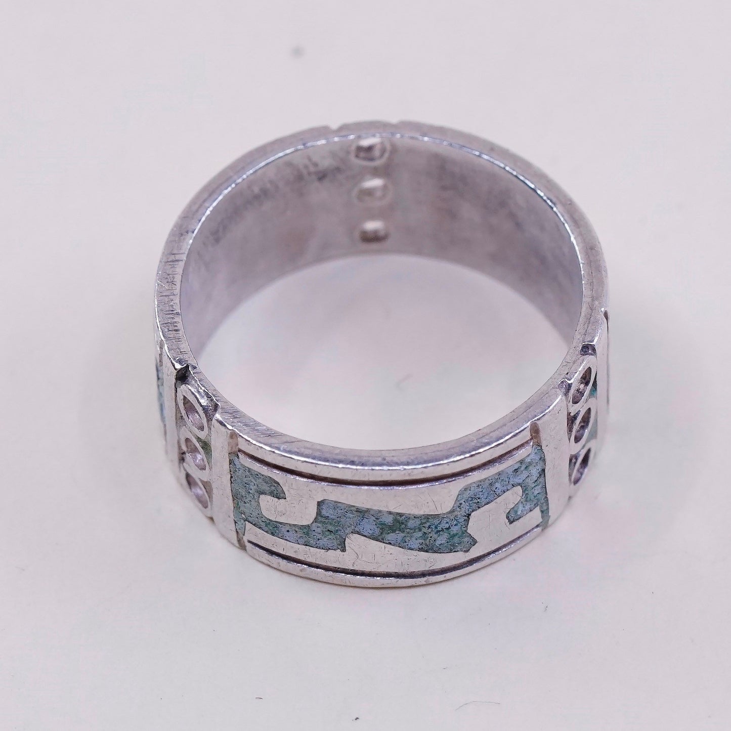 sz 8, VTG taxco mexico Sterling 925 silver handmade ring band w/ turquoise