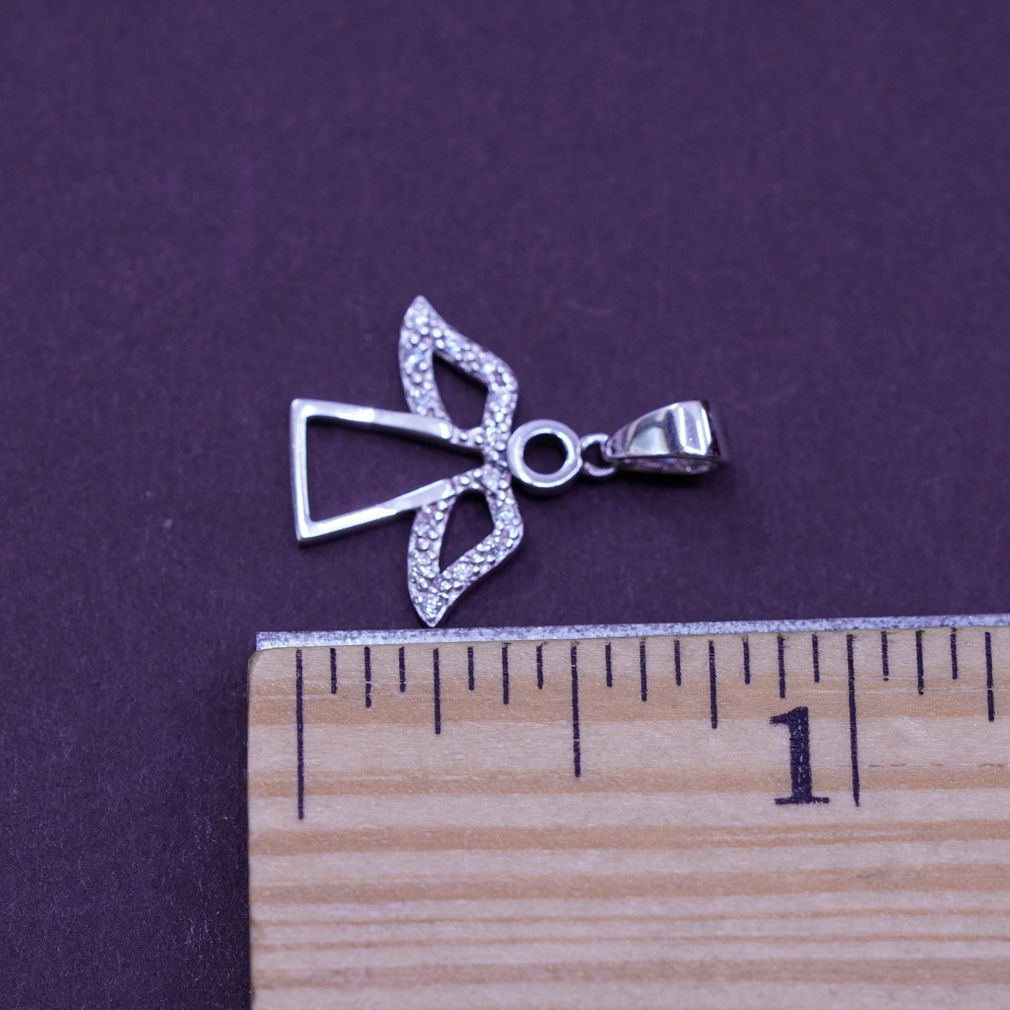 Vintage Sterling silver handmade pendant, 925 angel charm with diamond