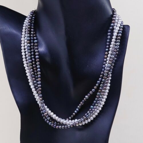 16”, Silpada 925 Sterling Silver Handmade Authentic 5 Stands Of Pearls Necklace