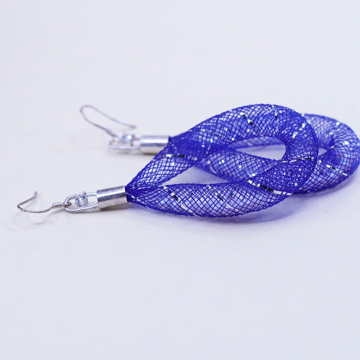 Stina Wen Sterling 925 silver handmade earrings, teardrop mesh and caged pearls