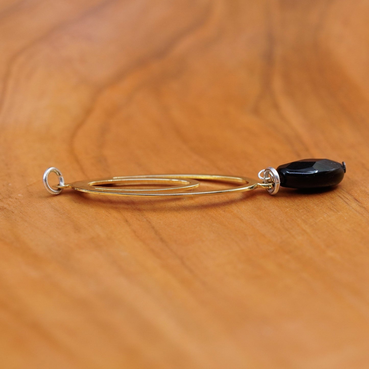 vermeil gold over Sterling silver pendant, 925 oval with obsidian