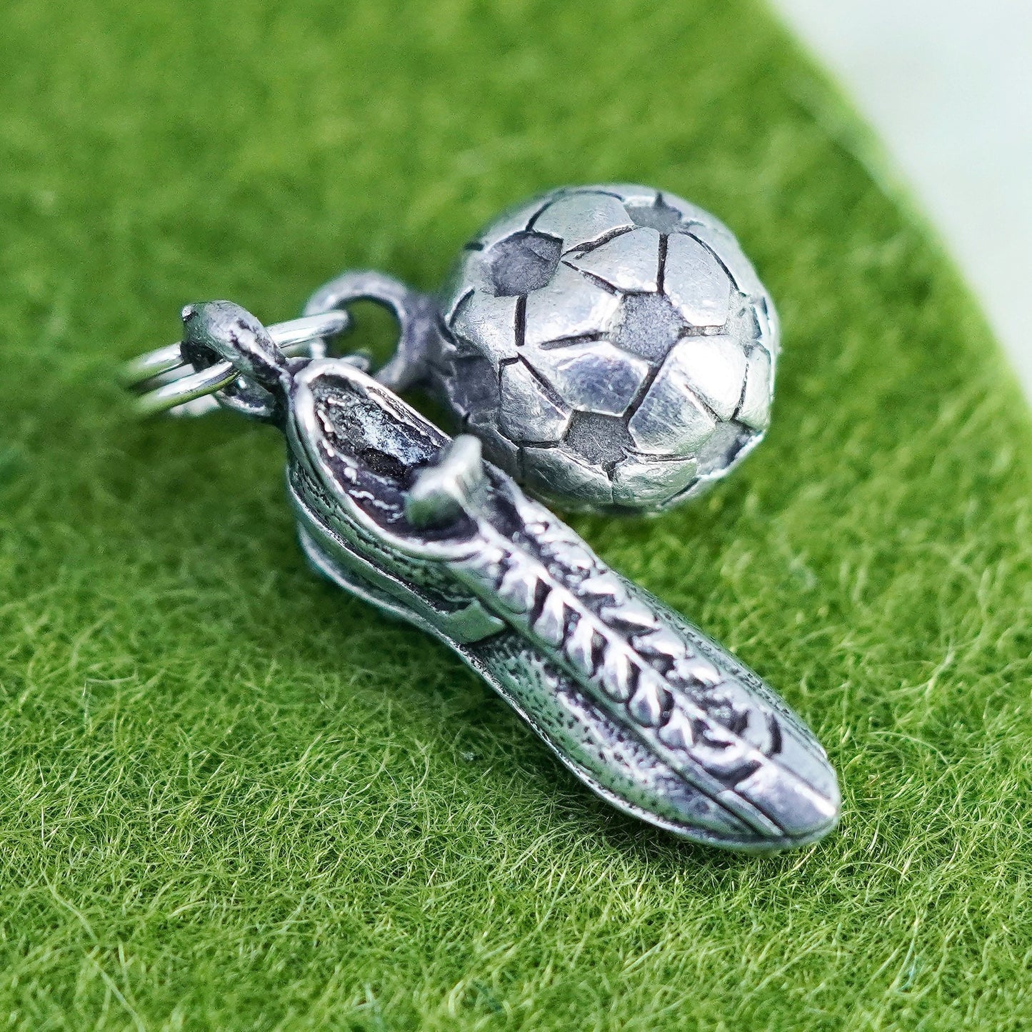 Vintage sterling silver handmade charm, 925 football, soccer shoe charms