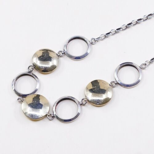 18”, 3mm, Turkey Two Tone 925 Sterling Silver Circle Disc necklace, Stamped 925