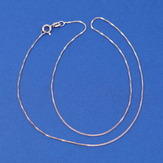 18", 1mm, vtg Sterling silver necklace, rose gold 925 box chain, 925 Italy