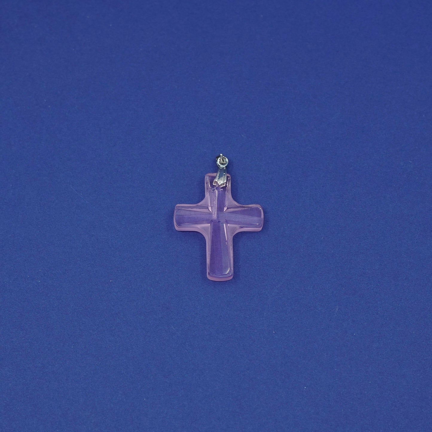 Vintage silver tone handmade pendant with pink resin cross