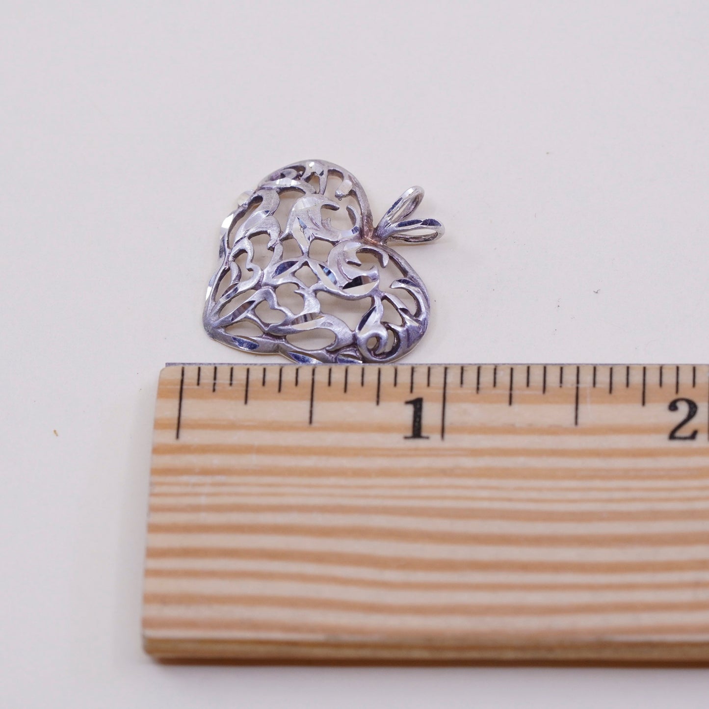 vintage sterling silver handmade pendant, 925 filigree heart