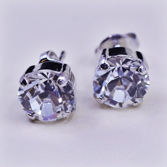 7mm, Vintage sterling 925 silver cz studs, fashion minimalist earrings