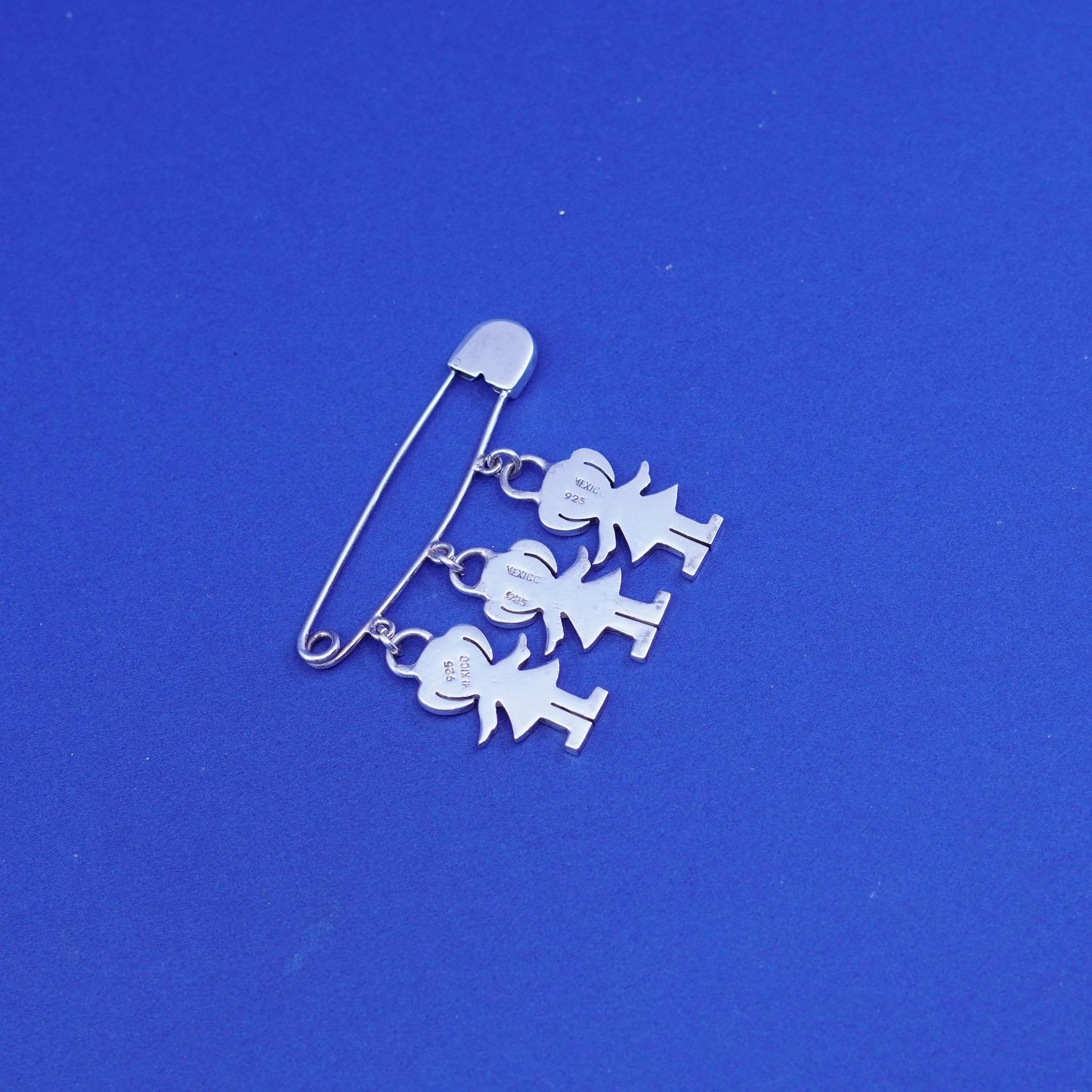 Vintages sterling silver handmade brooch, 925 three girls pin