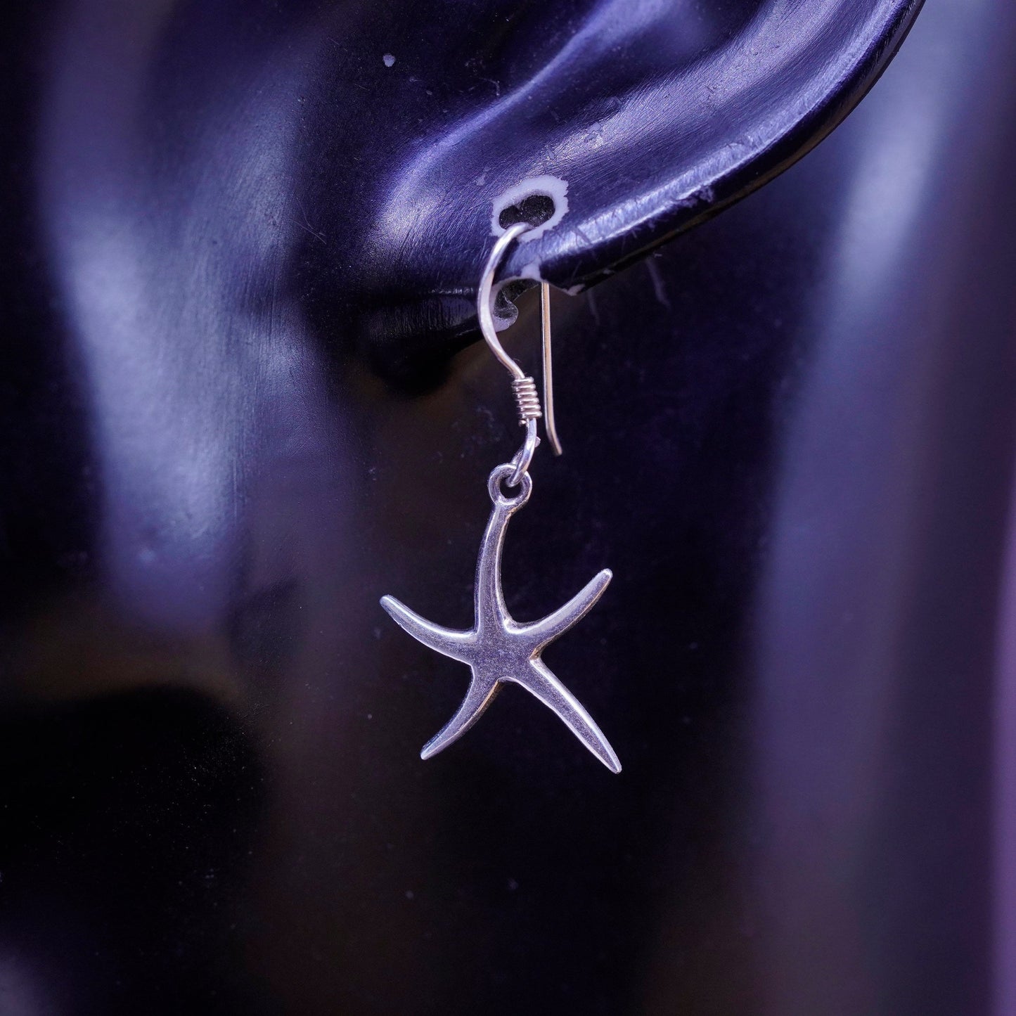 Vintage Sterling silver handmade earrings, 925 star starfish