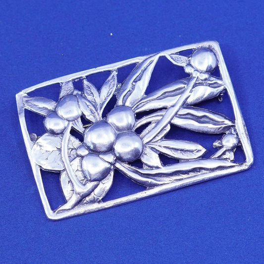 Vintage Sterling 925 Silver Floral handmade brooch, square flower pin