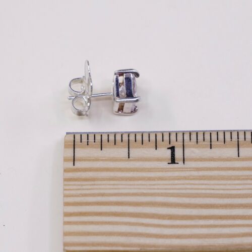 Vtg Sterling Silver Earrings, 925 Silver W/ Square 8mm Cz Studs, Stamped 925