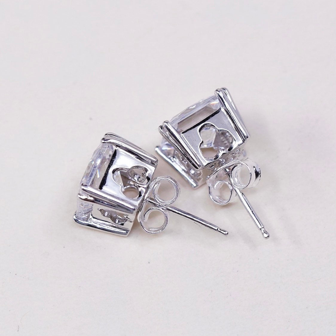 vtg sterling silver square clear CZ studs, fashion minimalist earrings