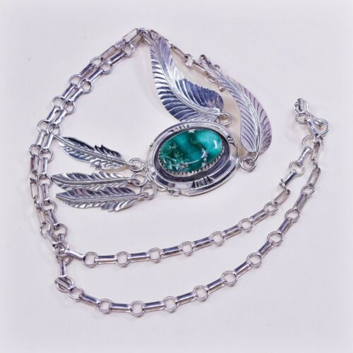 23” Navajo Raymond Platero Sterling 925 Necklace w/ turquoise Pendant N Feather