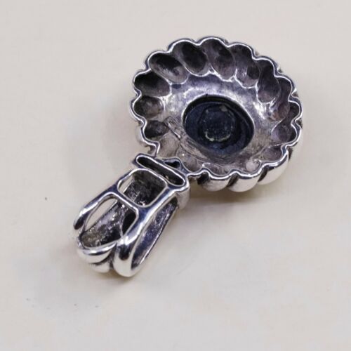 Vtg Sterling Silver Handmade Pendant solid 925 silver w/ Obsidian, stamped 925