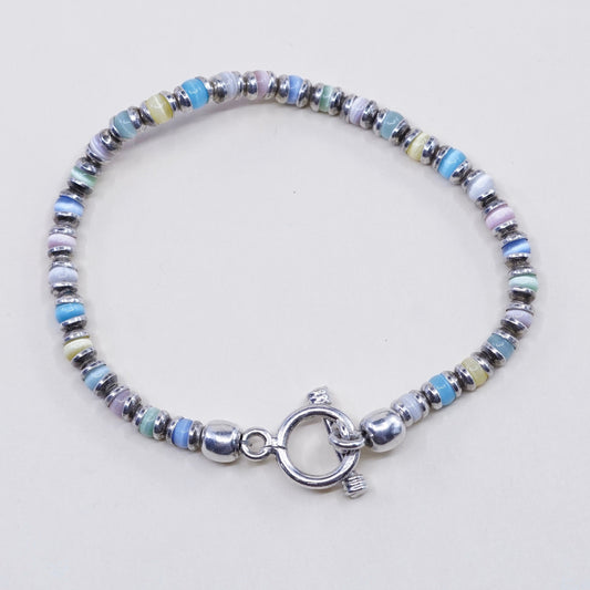 7.25”, sterling 925 silver handmade bracelet, tiger eye beads w/ toggle closure