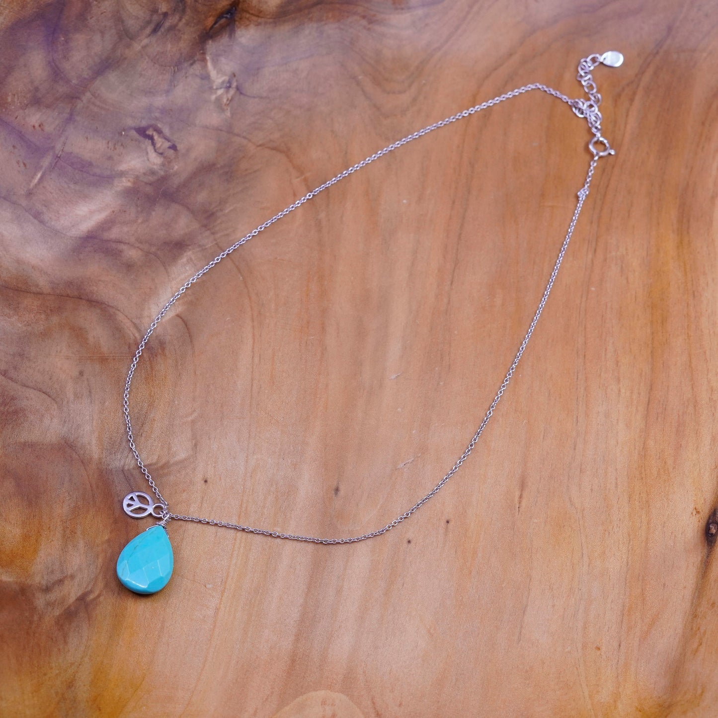 18”, sterling silver handmade necklace, 925 circle chain with turquoise pendant