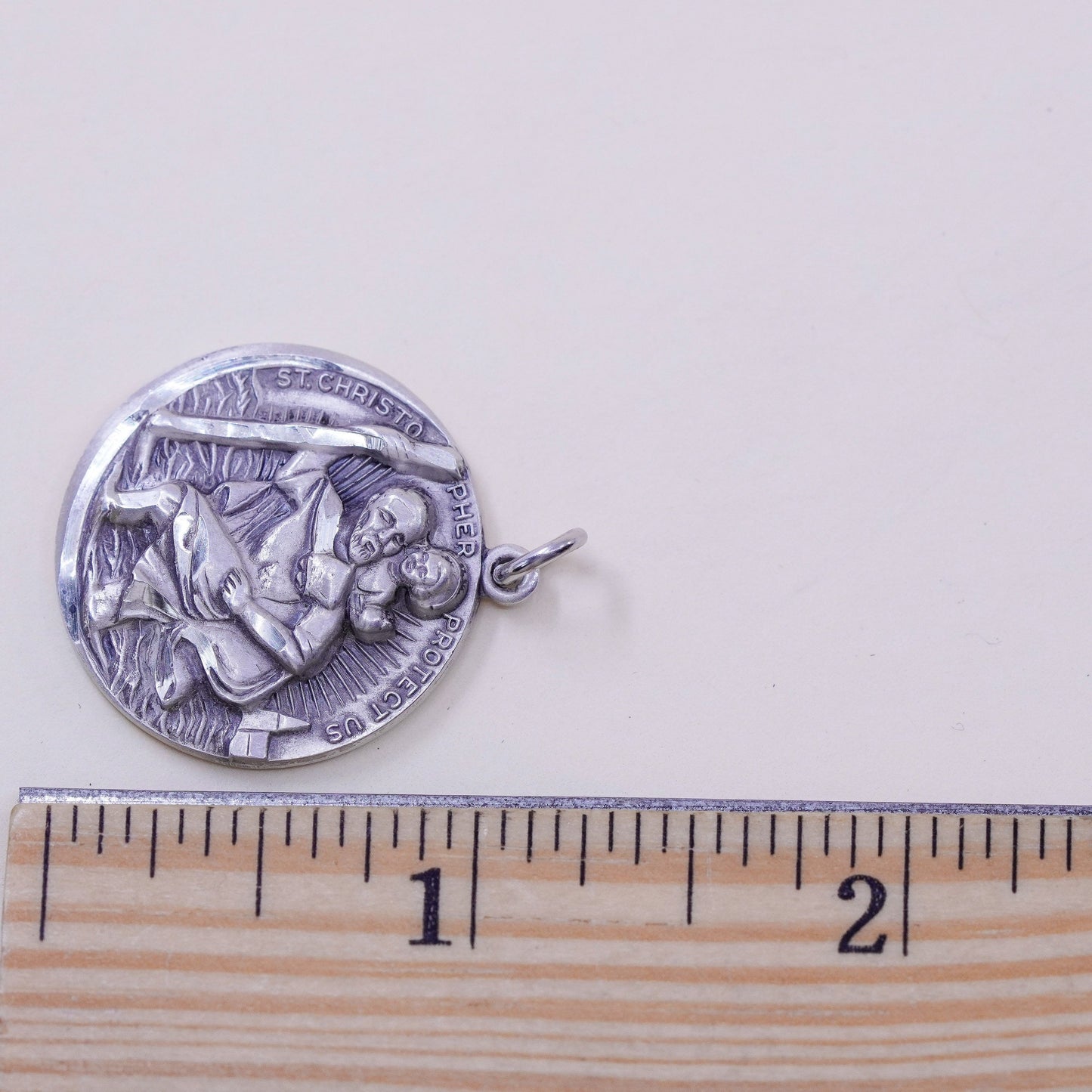 vtg Theda sterling 925 silver tag charm pendant “Saint Christopher protect us