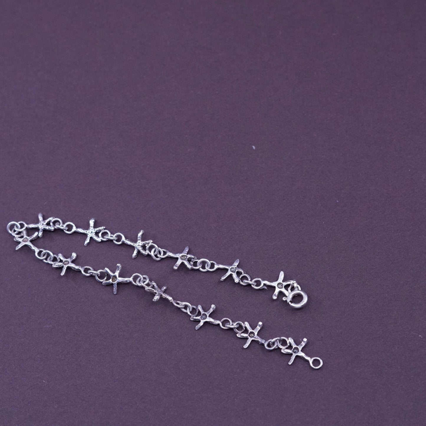 7”, vintage Sterling silver handmade bracelet, 925 star link chain