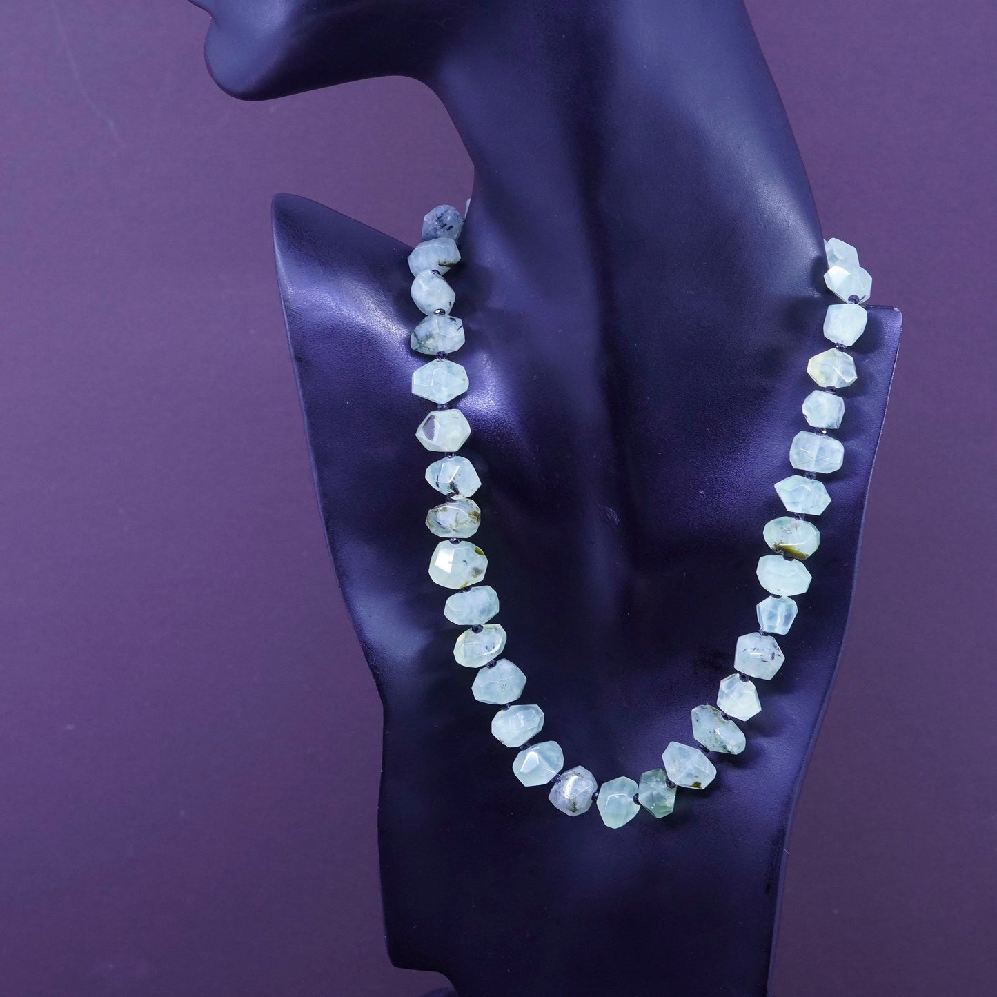 18”, Sterling 925 silver handmade necklace, Prehnite grape stone nugget chain
