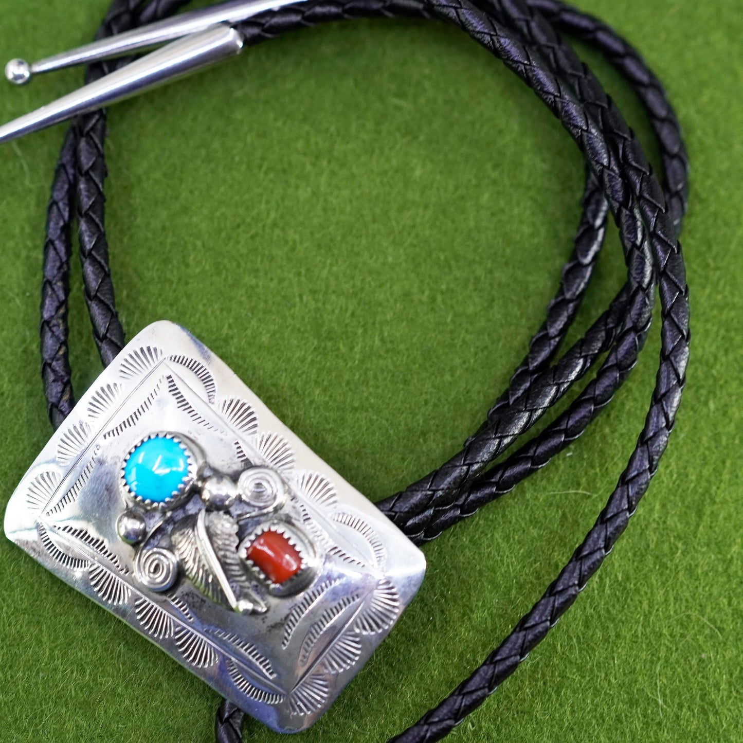 30”, Native American Navajo bolo tie necklace, Sterling 925 silver turquoise