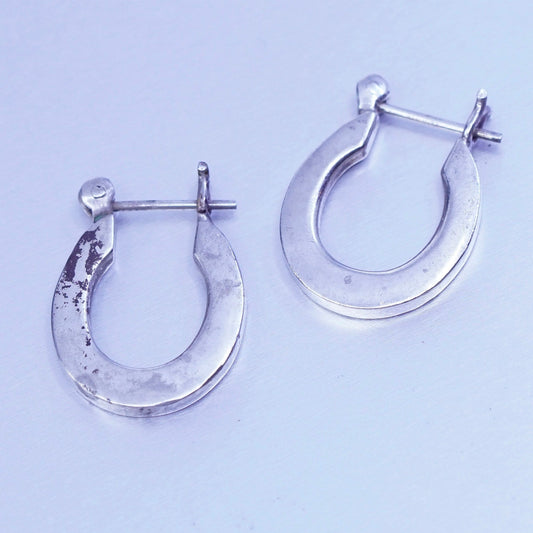 0.5”, vintage Sterling silver handmade earrings, 925 flatten hoops