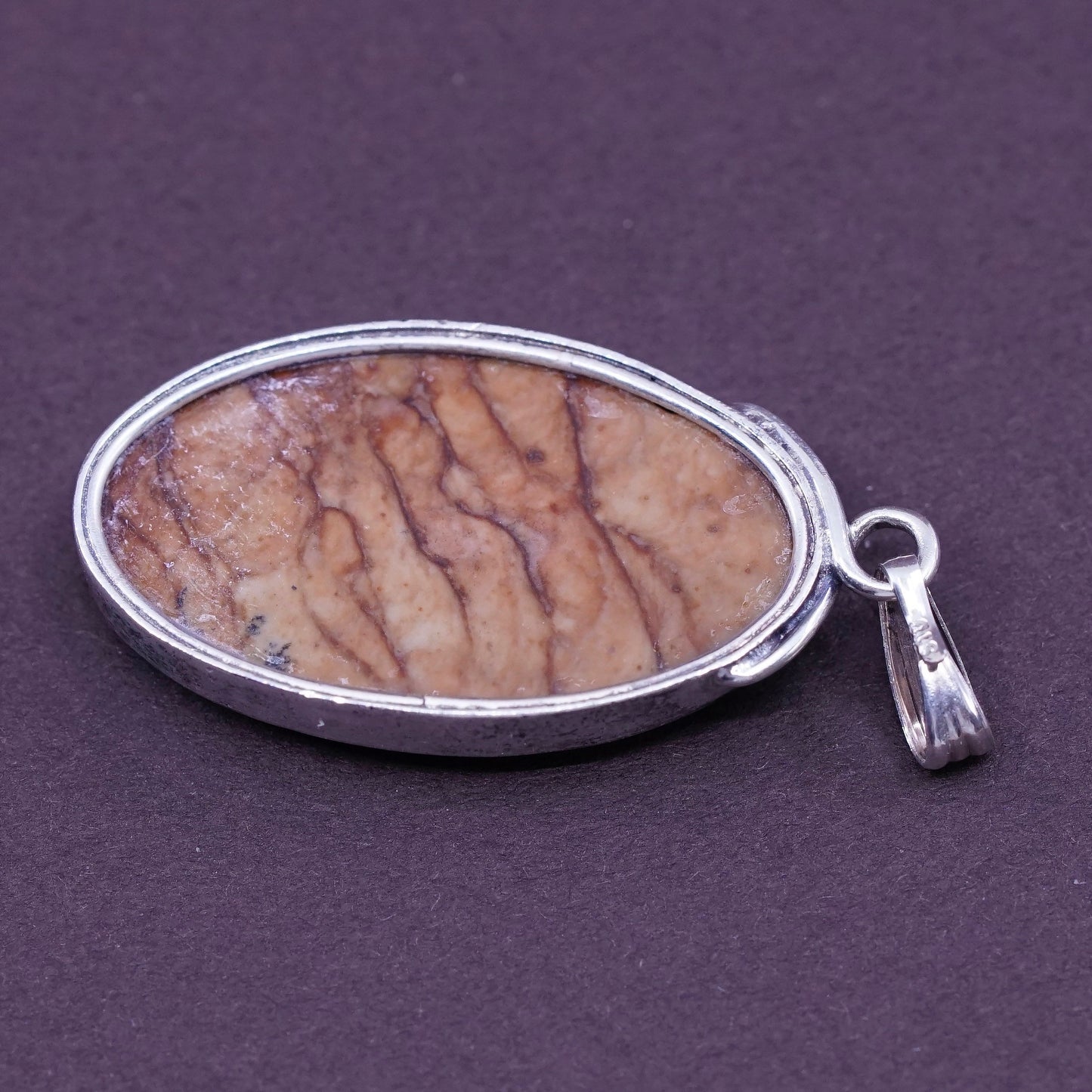 Vintage Sterling 925 silver handmade pendant with stripy landscape jasper