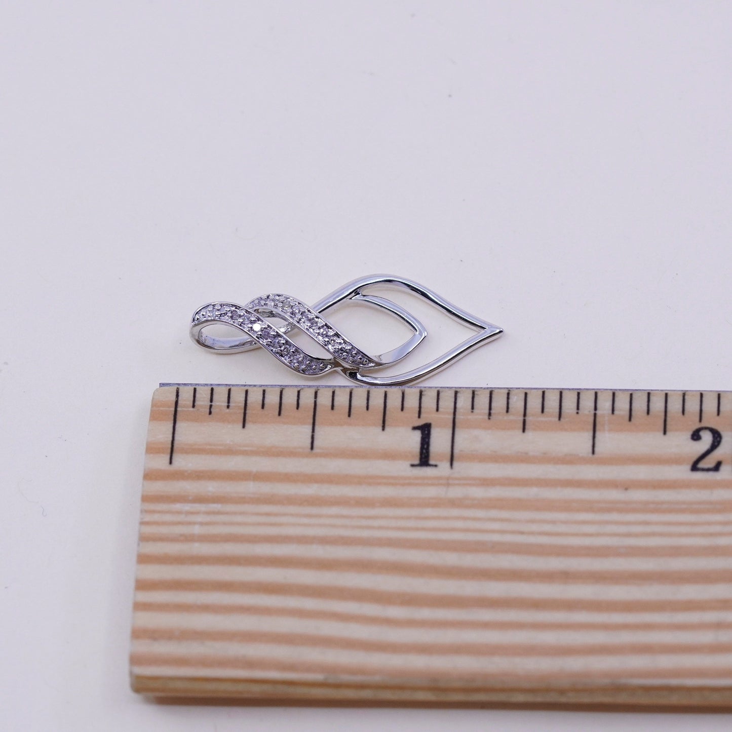 vintage Sterling silver Pendant, 925 entwined teardrop with real diamond