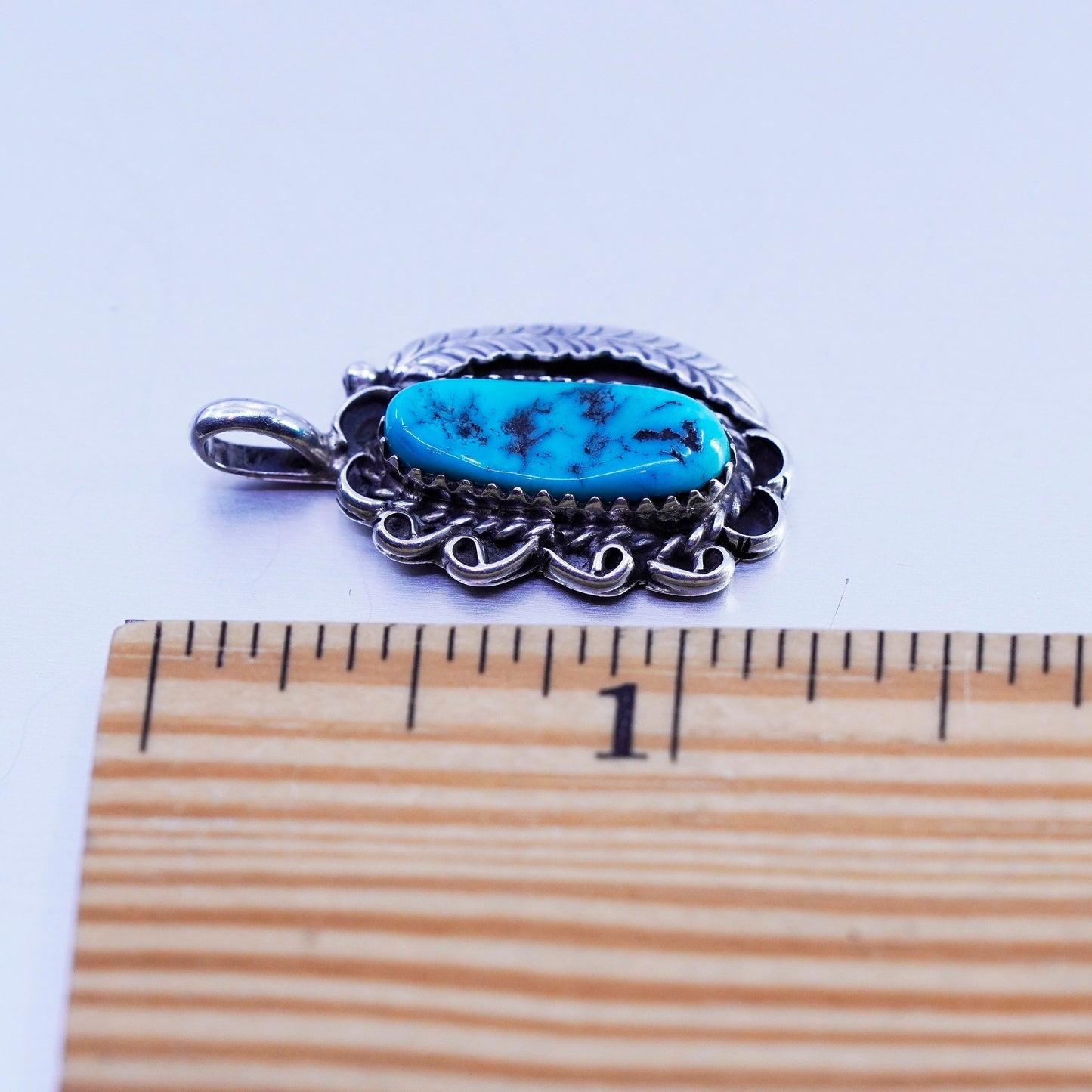 antique Native American navajo Ella Cowboy sterling 925 leafy pendant turquoise