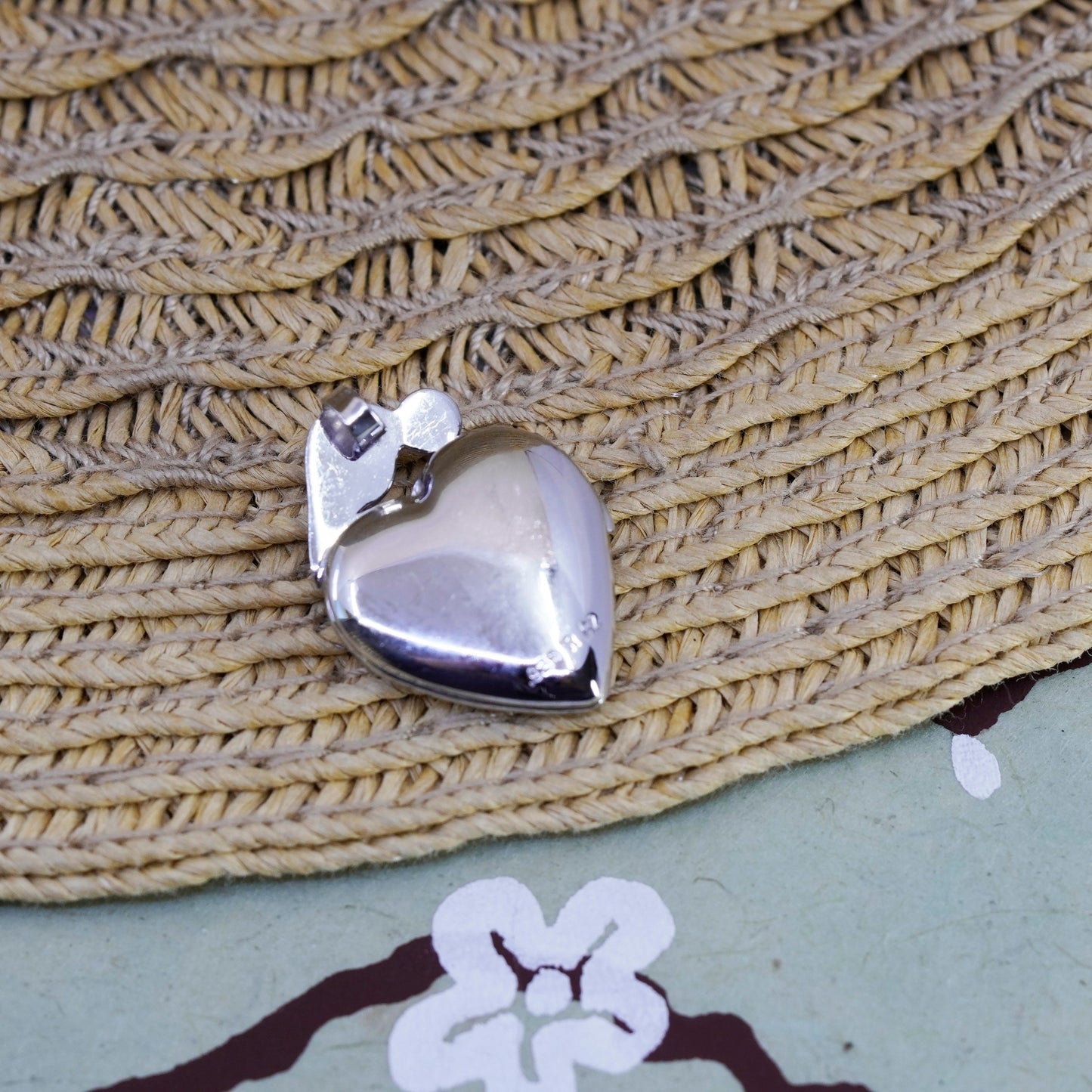 Vintage Sterling silver handmade pendant, mother baby 925 heart photo locket cz