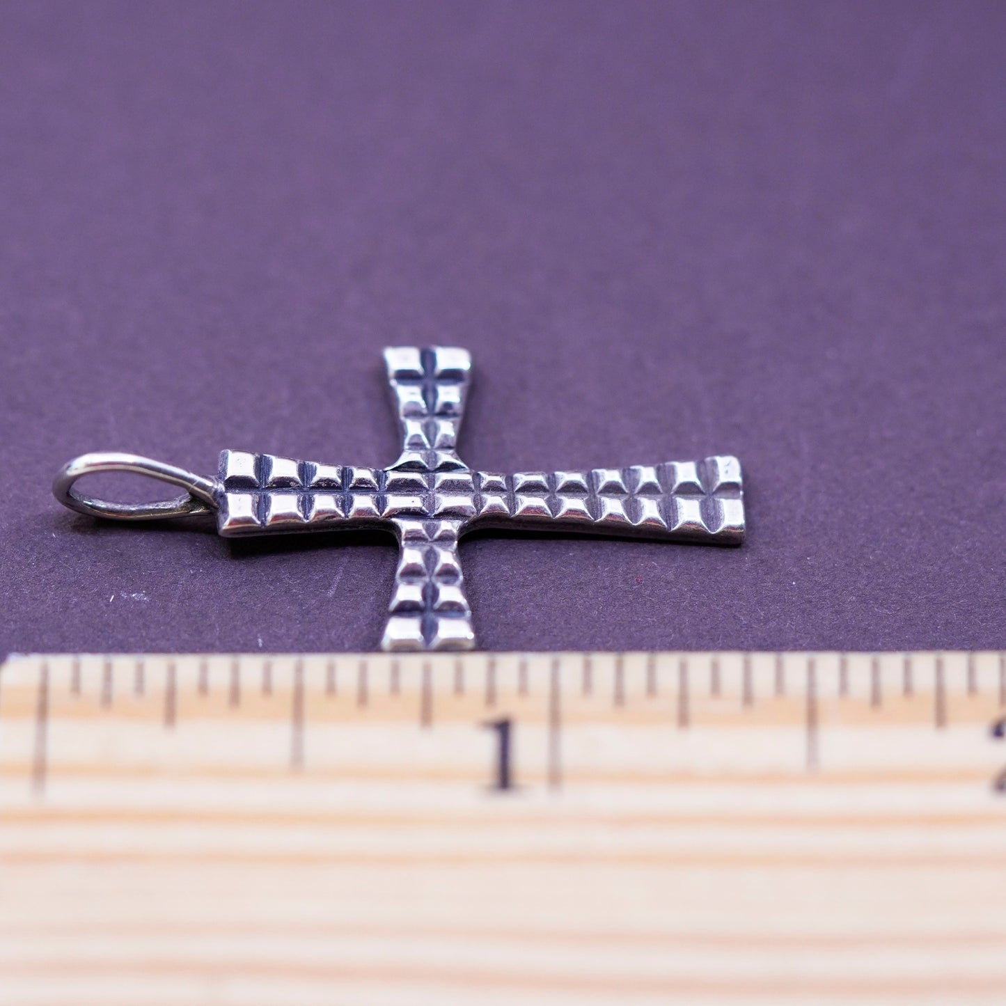 Vintage Sterling silver handmade pendant, 925 textured cross