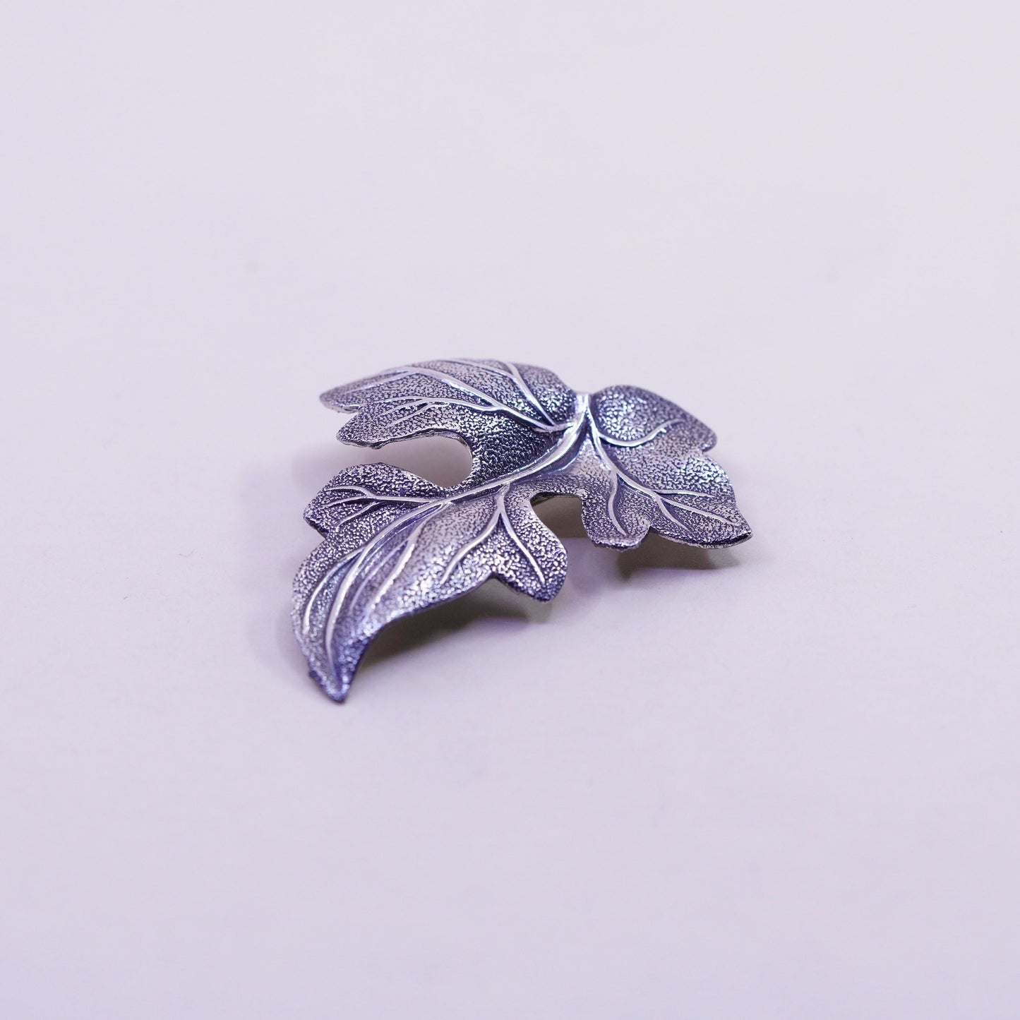 Vintage Beau Sterling silver handmade brooch, solid 925 silver grape leaf pin