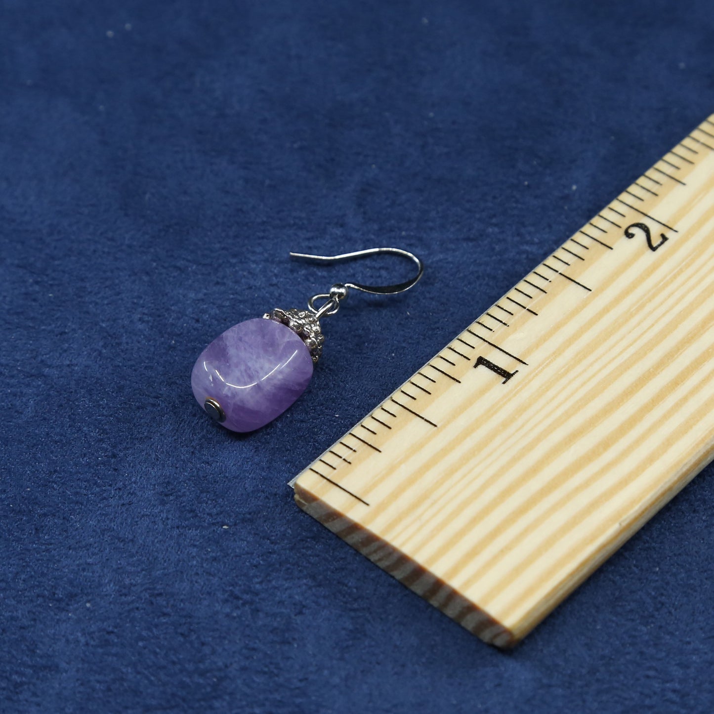 vtg sterling silver handmade earrings, 925 w/ cube amethyst dangles