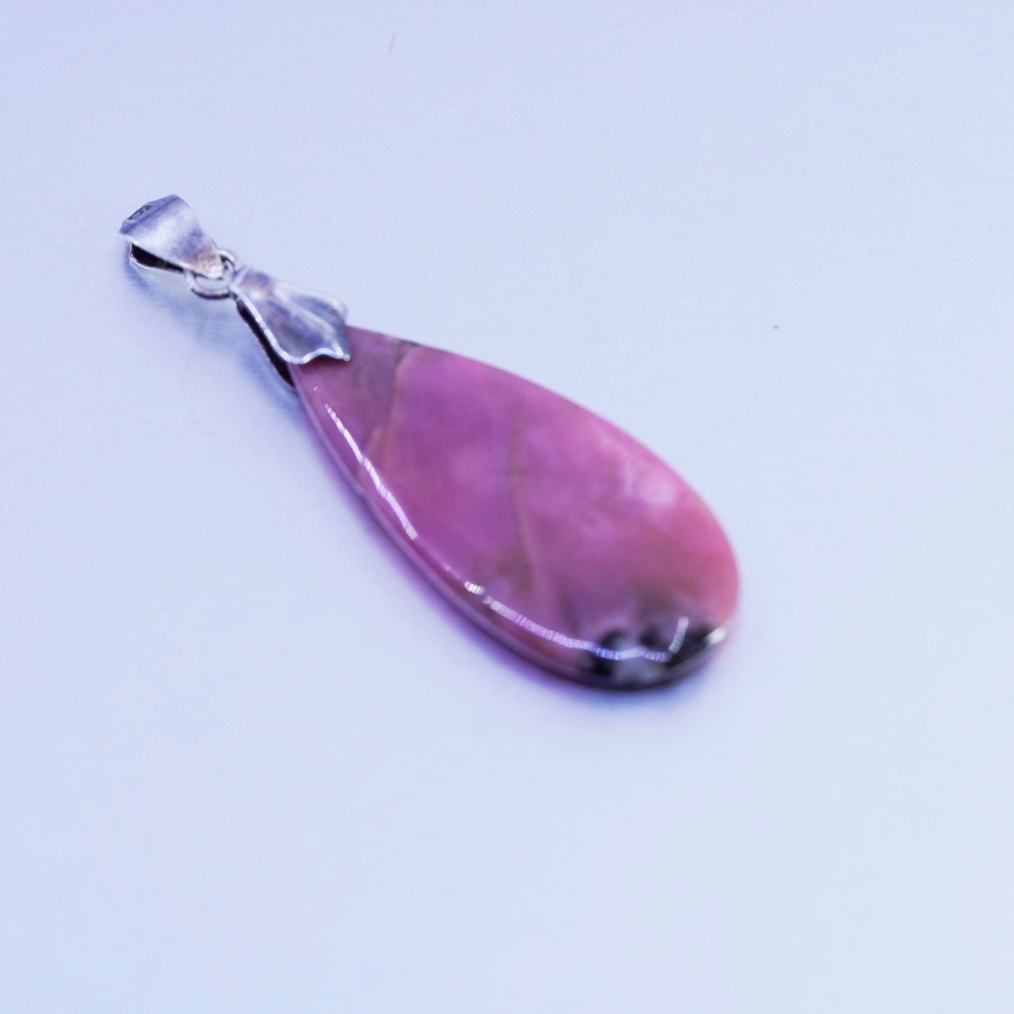 antique sterling 925 silver teardrop pendant with pink jasper