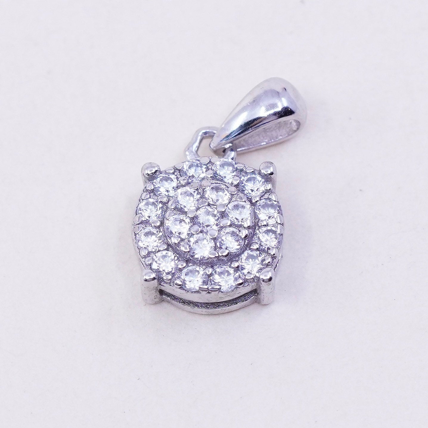 Vintage sterling silver cz crystal pendant, 925 circle