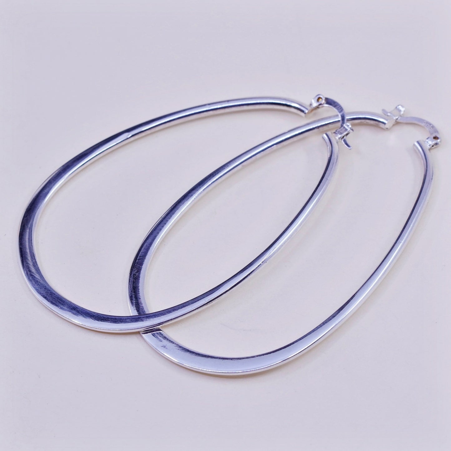 2.75”, vintage sterling silver handmade earrings, 925 huge oval hoops