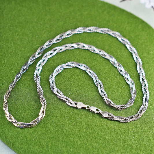 24” 5mm, Vintage sterling silver Italy necklace, 925 woven braided chain