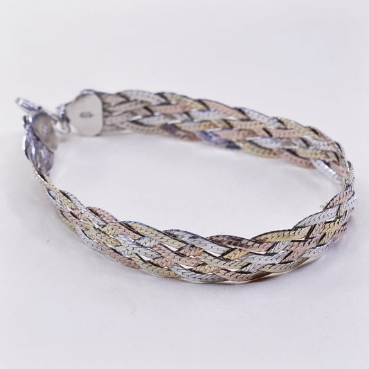 7”, Dyadema vermeil gold over sterling silver herringbone chain woven bracelet