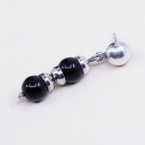 vtg Sterling silver handmade earrings, 925 w/ obsidian beads