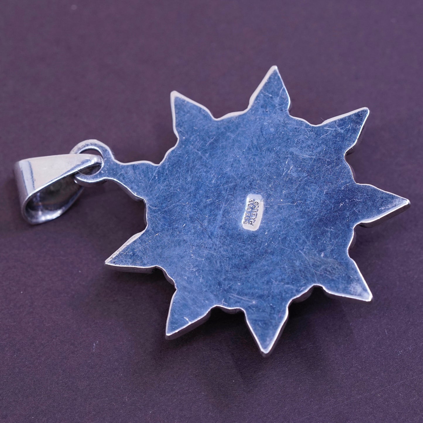 vtg mexico CII Sterling 925 silver handmade abstract sun pendant