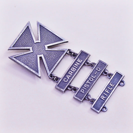 WW2 Rifle Carbine Pistol Cross USA Army Pin Badge, Sterling 925 silver brooch