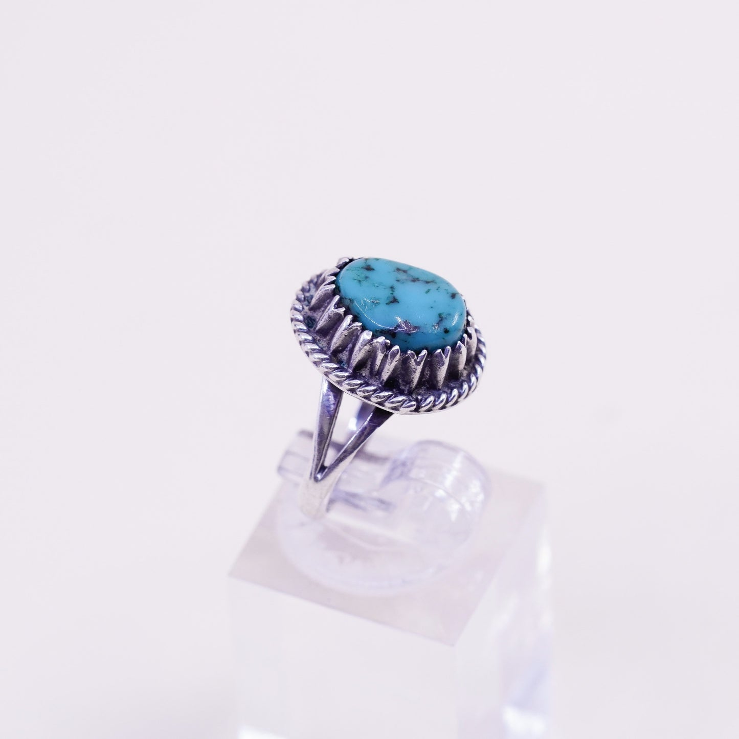 Size 4, Native American sterling silver ring, handmade 925 ring with turquoise