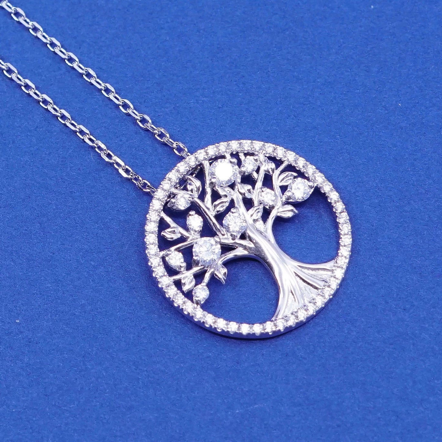 18+2”, Sterling silver handmade necklace, 925 circle chain w/ tree pendant N Cz