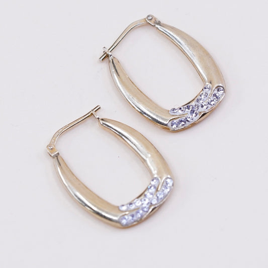 1”, Jordan vermeil gold over sterling silver loop earrings, 925 hoops with Cz