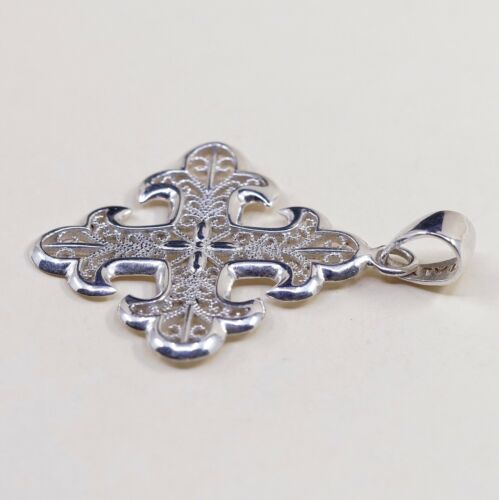 Vintage Milor Sterling Silver Handmade Pendant, 925 Filigree Jerusalem cross